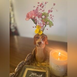 Anthropologie Brown and Cream dog vase 6.5” new in box